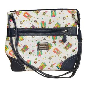 Stone Mountain Owl Print Navy and White Leather Crossbody